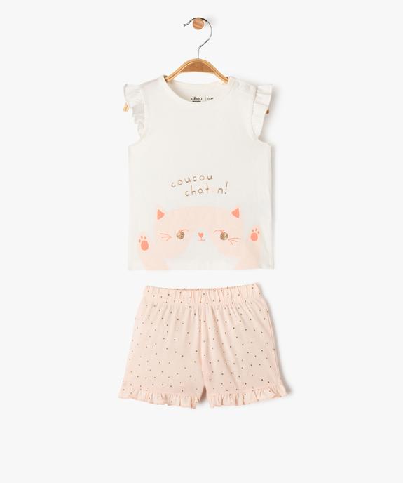 Pyjashort 2 pièces à volants avec motif chaton bébé fille vue1 - GEMO 4G BEBE - GEMO