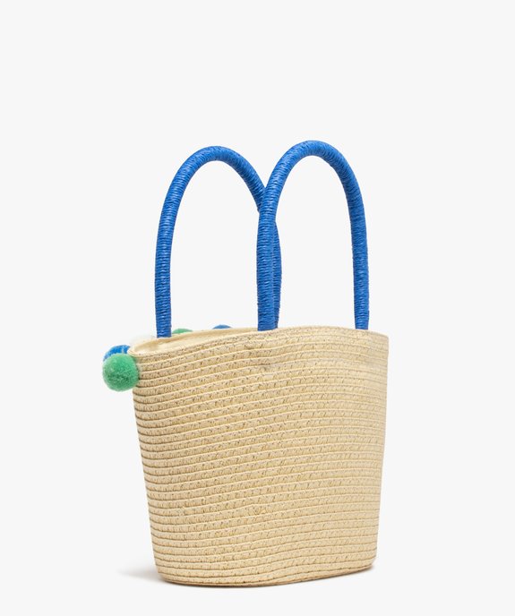 Sac fille en paille forme panier avec broderie et pompons vue2 - GEMO (ENFANT) - GEMO
