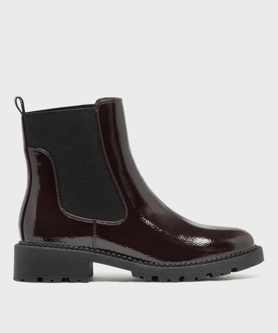 Boots femme vernies style Chelsea à semelle crantée vue1 - 5 MILES - GEMO