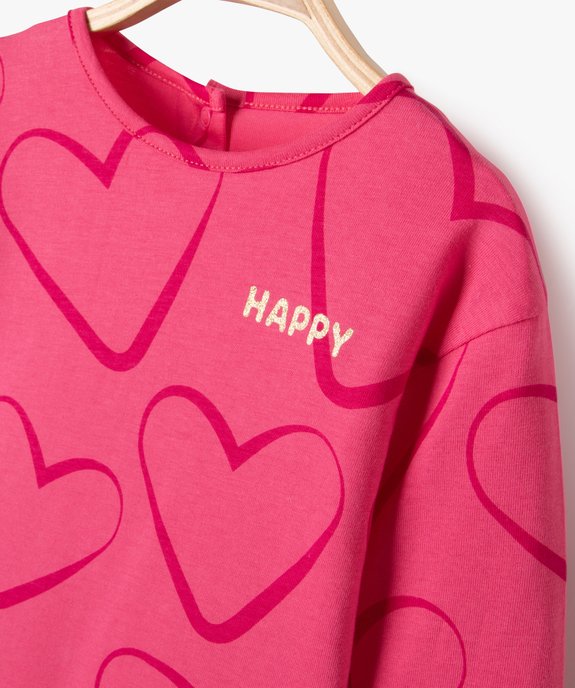 Tee-shirt manches longues motif cœurs bébé fille vue2 - GEMO 4G BEBE - GEMO