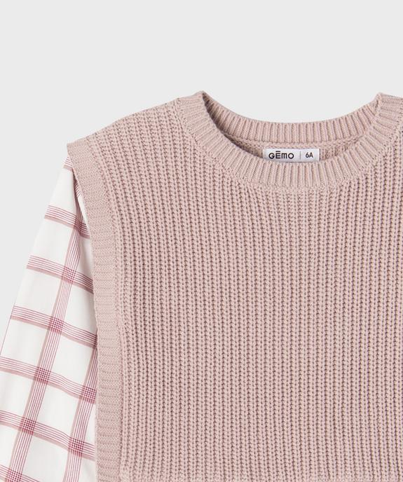 Pull avec manches et volants en coton effet 2 en 1 fille vue3 - GEMO (ENFANT) - GEMO