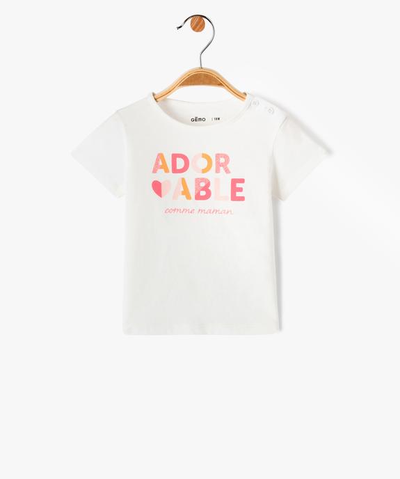 Tee-shirt bébé fille en coton à manches courtes et motif pailleté vue1 - PREMIER PRIX BY GEMO - GEMO