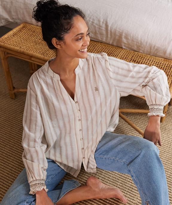 Blouse manches longues en lin mélangé à rayures femme - LuluCastagnette vue7 - LULUCASTAGNETTE - GEMO