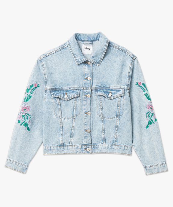 Veste en jean courte et ample avec broderies fleuries femme vue4 - GEMO(FEMME PAP) - GEMO