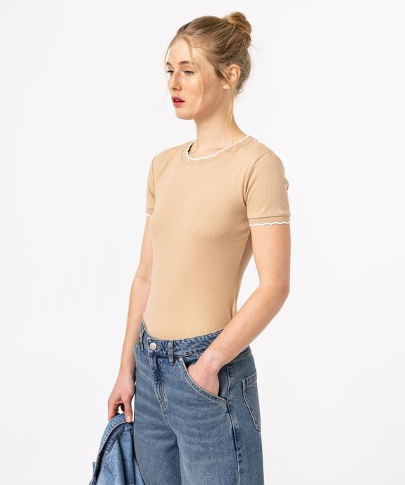 Tee-shirt à manches courtes avec finitions dentelées femme vue1 - GEMO(FEMME PAP) - GEMO
