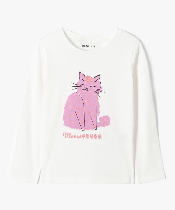 Tee-shirt fille à manches longues avec motif pailleté vue1 - GEMO (ENFANT) - GEMO