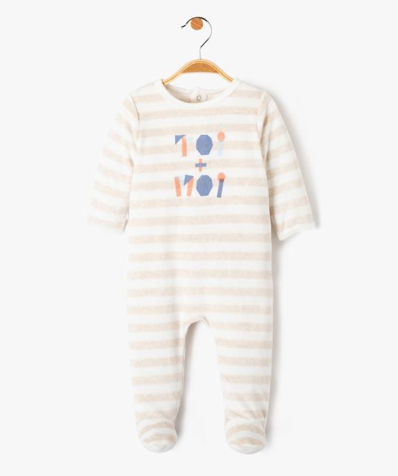 Pyjama bébé en velours rayé avec ouverture pont-dos vue1 - GEMO(BB COUCHE) - GEMO