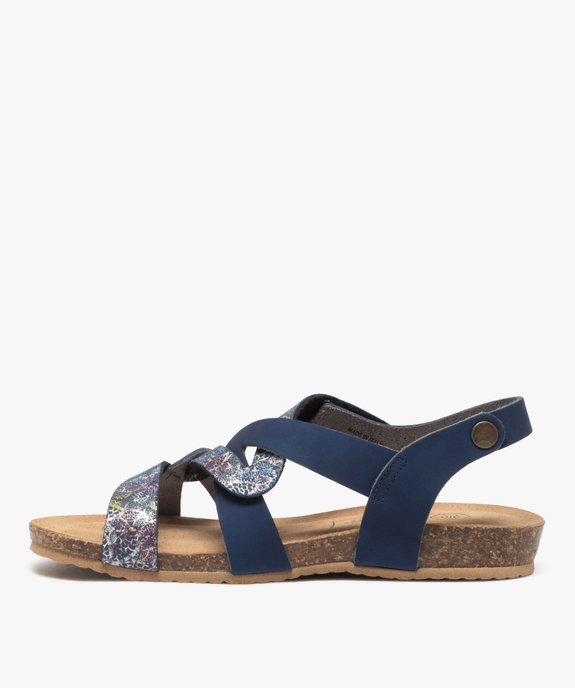 Sandales femme en cuir avec bride cheville à scratch et brides fantaisie zip-zag vue3 - GEMO (CASUAL) - GEMO