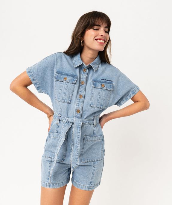 Combishort en jean look saharienne femme - LuluCastagnette vue2 - LULUCASTAGNETTE - GEMO