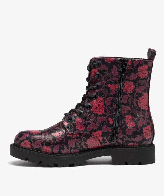 Boots femme mid-cut dessus uni verni à lacets colorés vue3 - GEMO (CASUAL) - GEMO