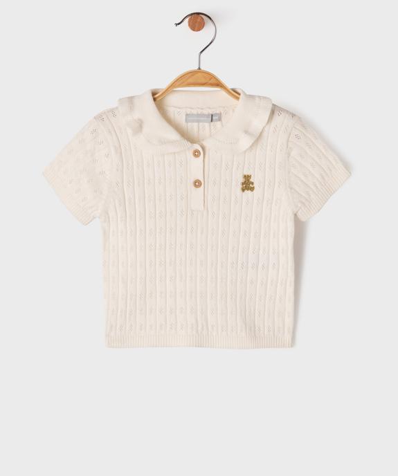 Polo manches courtes en maille ajouré et col Claudine bébé fille - LuluCastagnette vue1 - LULUCASTAGNETTE - GEMO