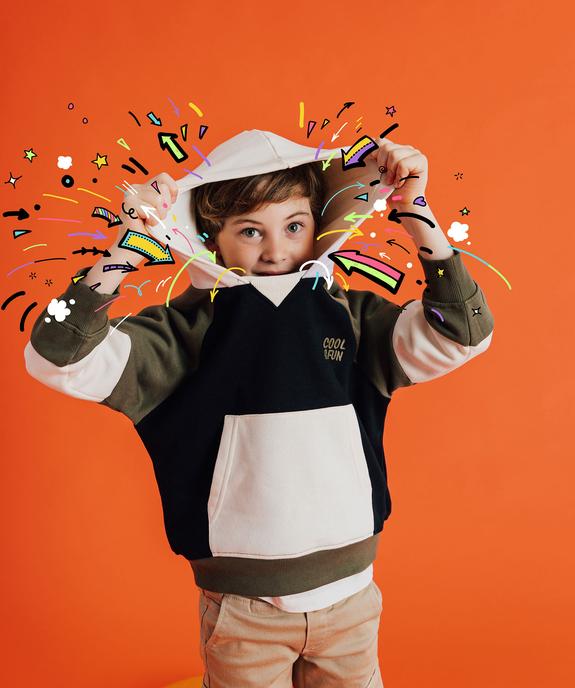 Sweat à capuche tricolore encolure large garçon vue1 - GEMO (ENFANT) - GEMO