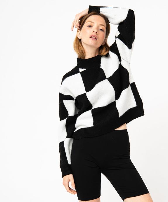 Pull court à motif damier femme vue1 - GEMO(FEMME PAP) - GEMO