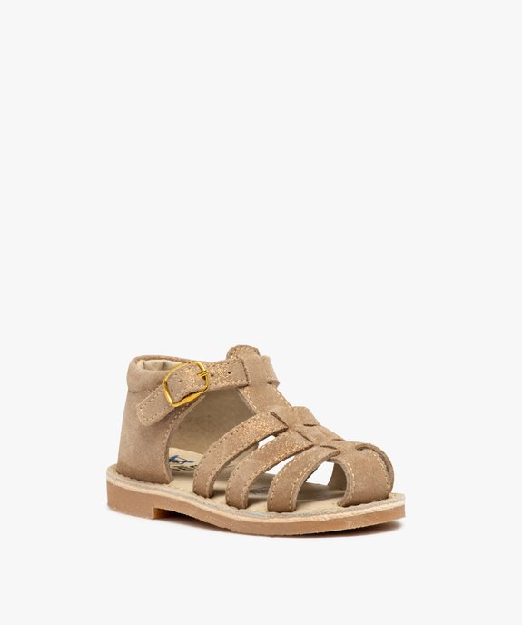 Sandales bébé fille à brides en cuir finement pailletées vue2 - GEMO(BEBE DEBT) - GEMO