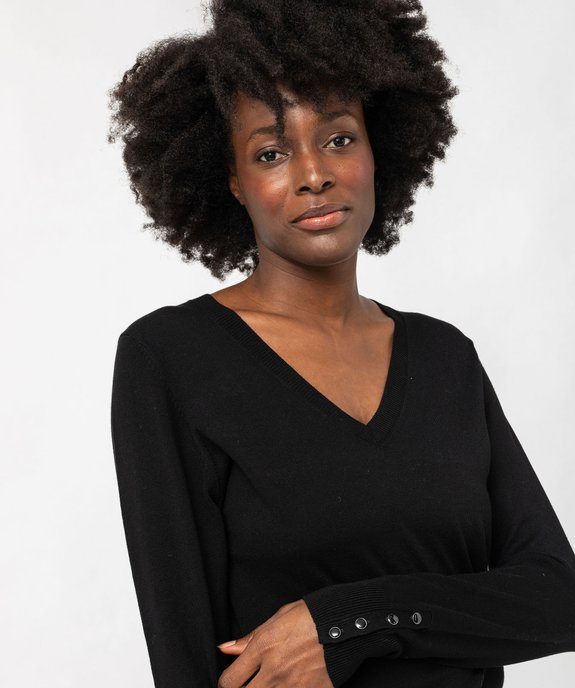 Pull fin à col V avec boutons aux poignets femme vue2 - GEMO 4G FEMME - GEMO