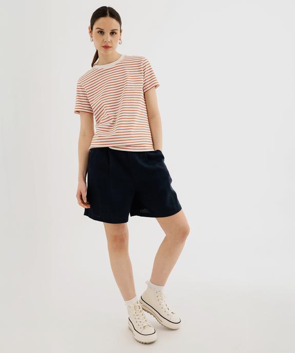 Tee-shirt manches courtes et col rond rayé en coton résistant femme vue4 - GEMO(FEMME PAP) - GEMO