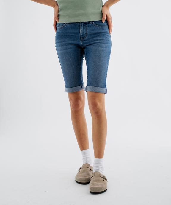 Bermuda en jean extensible à revers femme vue1 - GEMO(FEMME PAP) - GEMO