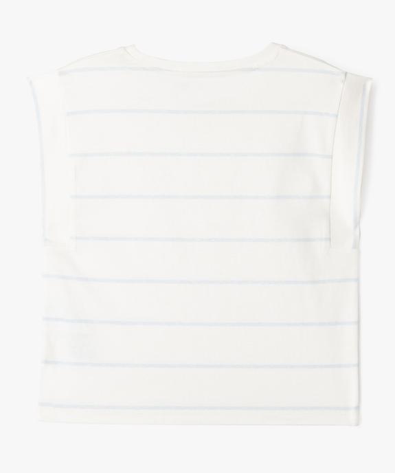 Tee-shirt manches ultra courtes à rayures coupe oversize fille vue3 - GEMO 4G FILLE - GEMO