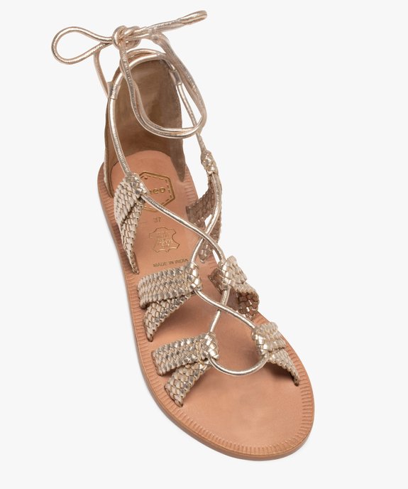 Sandales femme à talon plat laçage cheville en cuir - Tanéo vue5 - TANEO - GEMO