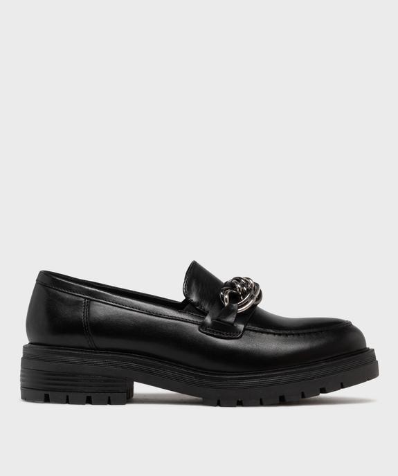 Mocassins dessus cuir avec chaine et semelle crantée femme - Tanéo vue1 - TANEO - GEMO