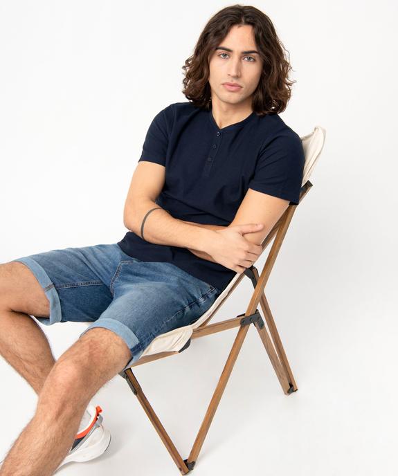 Tee-shirt homme col tunisien en maille texturée vue1 - GEMO (HOMME) - GEMO