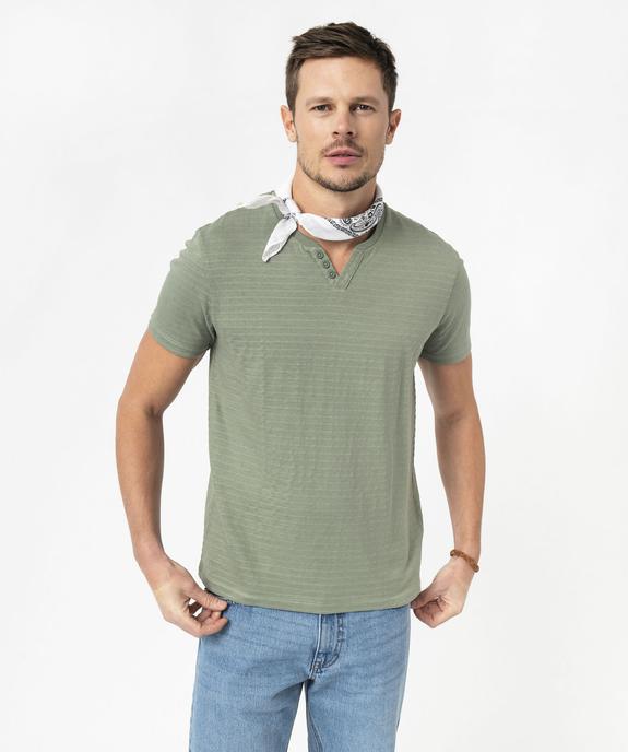 Tee-shirt manches courtes col fantaisie à rayures jacquard homme vue1 - GEMO (HOMME) - GEMO