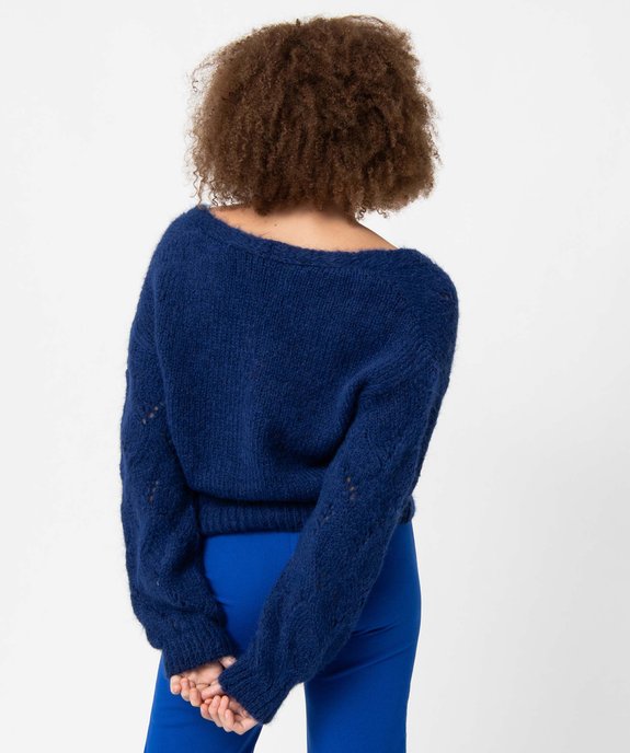 Gilet femme en maille fantaisie ajourée vue3 - GEMO(FEMME PAP) - GEMO