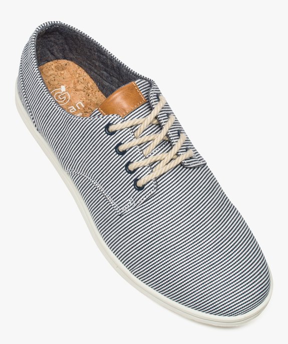 Baskets homme tige basse en toile avec lacets en corde Dessus rayé vue5 - GEMO (CASUAL) - GEMO