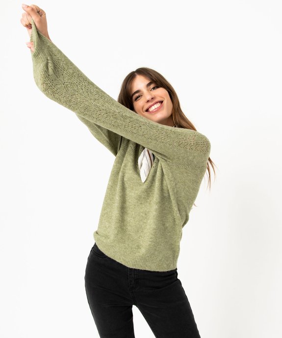 Pull en maille ajourée avec boutons décoratifs femme vue3 - GEMO 4G FEMME - GEMO