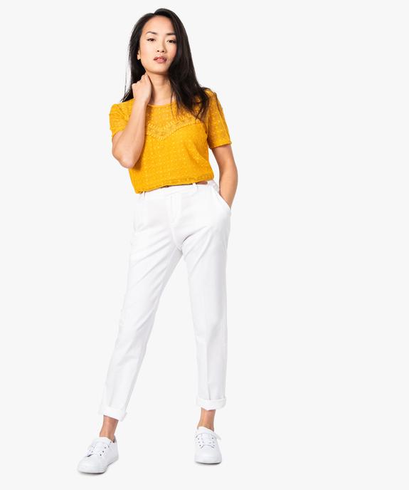 Pantalon femme en toile unie avec fine ceinture vue5 - GEMO(FEMME PAP) - GEMO