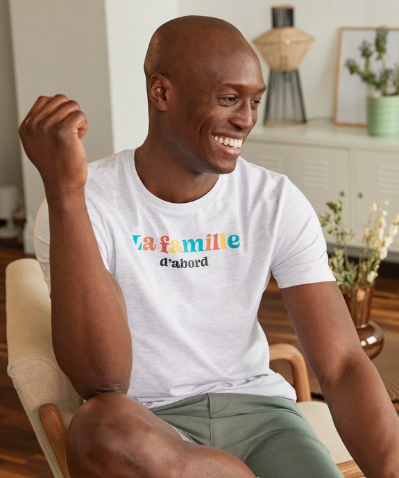Tee-shirt homme à manches courtes message famille vue1 - GEMO (HOMME) - GEMO