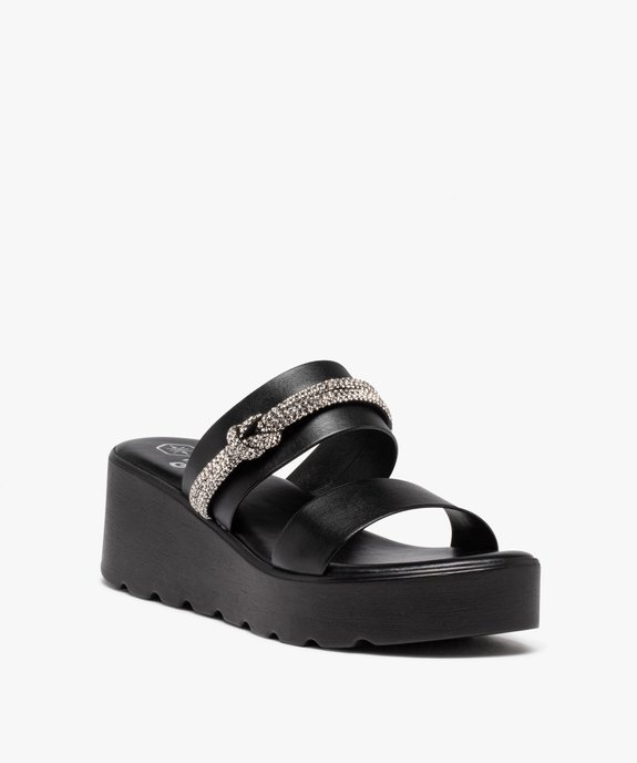 Mules femme compensées dessus uni ornées de strass vue2 - GEMO(URBAIN) - GEMO