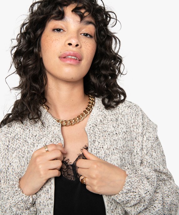 Veste femme en maille aspect tweed avec fil pailleté vue2 - GEMO(FEMME PAP) - GEMO