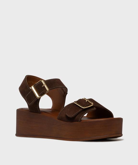 Sandales en cuir suédé à semelle plateforme femme - Tanéo vue2 - TANEO - GEMO