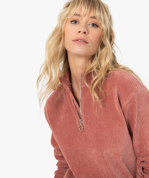 Sweat femme court en velours côtelé avec col zippé vue2 - GEMO(FEMME PAP) - GEMO