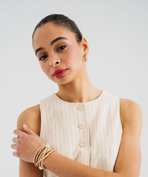 Veste sans manches en lin et viscose rayée femme vue2 - GEMO(FEMME PAP) - GEMO