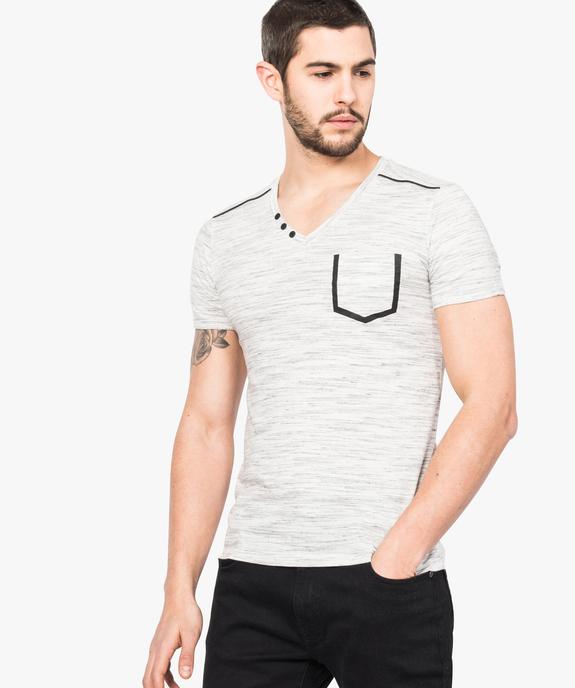 Tee-shirt chiné col V détails contrastants vue1 - GEMO (HOMME) - GEMO