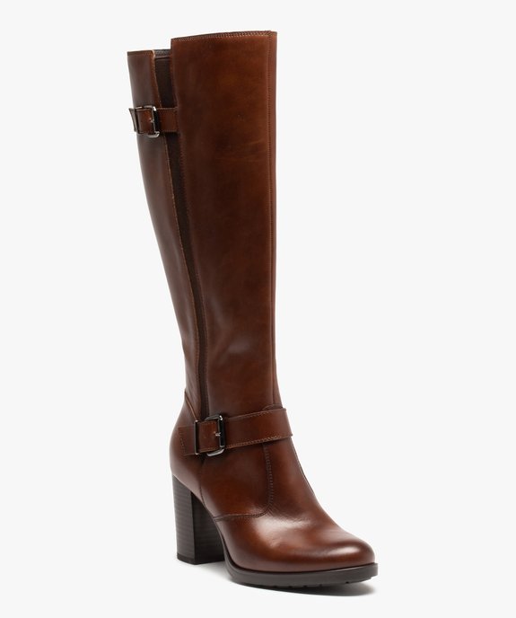 Bottes femme à talon dessus cuir uni avec brides décoratives - Tanéo vue3 - TANEO - GEMO