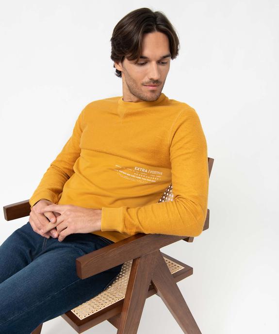 Sweat homme bi-matières avec inscription vue1 - GEMO (HOMME) - GEMO