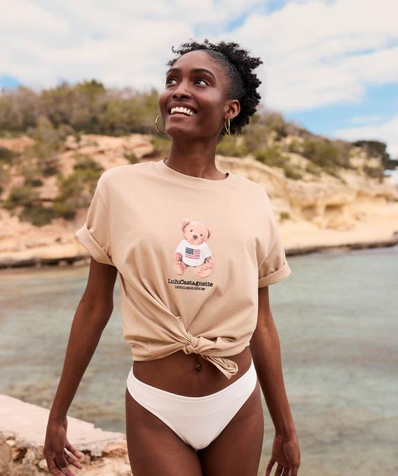 Tee-shirt manches courtes avec motif ourson femme - LuluCastagnette vue5 - LULU CASTAGNETTE G4G D - GEMO