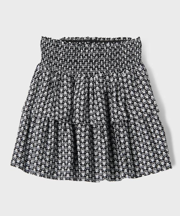 Jupe courte fleurie à volants et taille smockée fille vue1 - GEMO 4G FILLE - GEMO