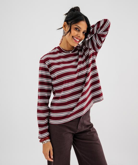 Tee-shirt manches longues à rayures coupe large femme vue1 - GEMO 4G FEMME - GEMO