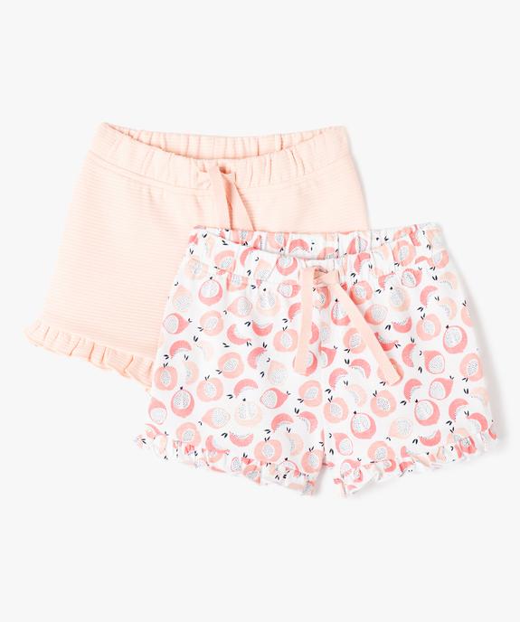 Short en coton avec volants bébé fille (lot de 2) vue1 - GEMO(BEBE DEBT) - GEMO