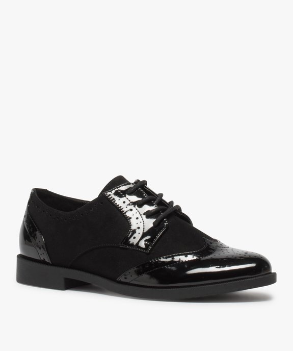 Derbies femme avec bout fleuri en amande et touches vernies vue2 - GEMO (CASUAL) - GEMO