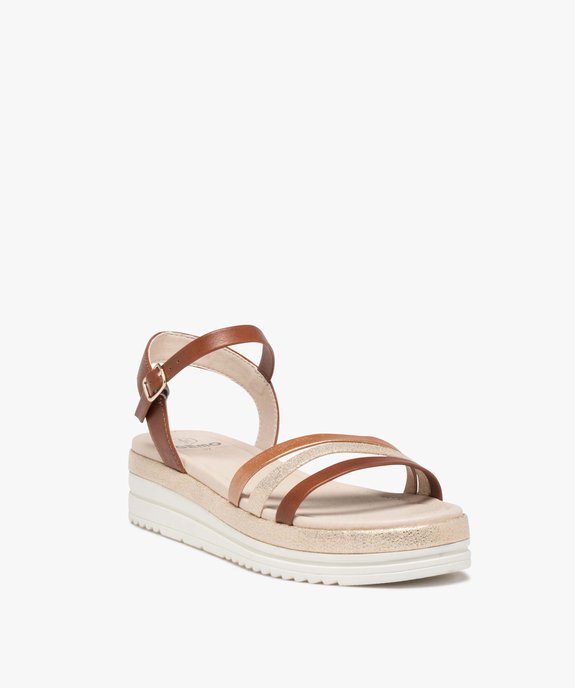Sandales fille compensées à fines brides brillantes vue2 - GEMO (ENFANT) - GEMO