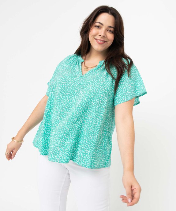Blouse femme grande taille fleurie à manches courtes et col V vue1 - GEMO (G TAILLE) - GEMO
