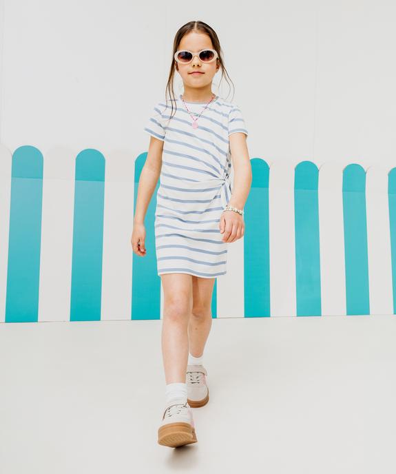 Robe courte en coton avec noeud à la taille fille vue1 - GEMO 4G FILLE - GEMO