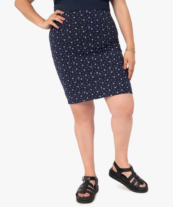 Jupe femme droite imprimée en maille extensible vue1 - GEMO (G TAILLE) - GEMO