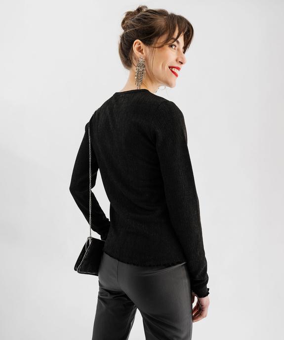 Tee-shirt manches longues en maille côtelée pailletée femme vue3 - GEMO(FEMME PAP) - GEMO