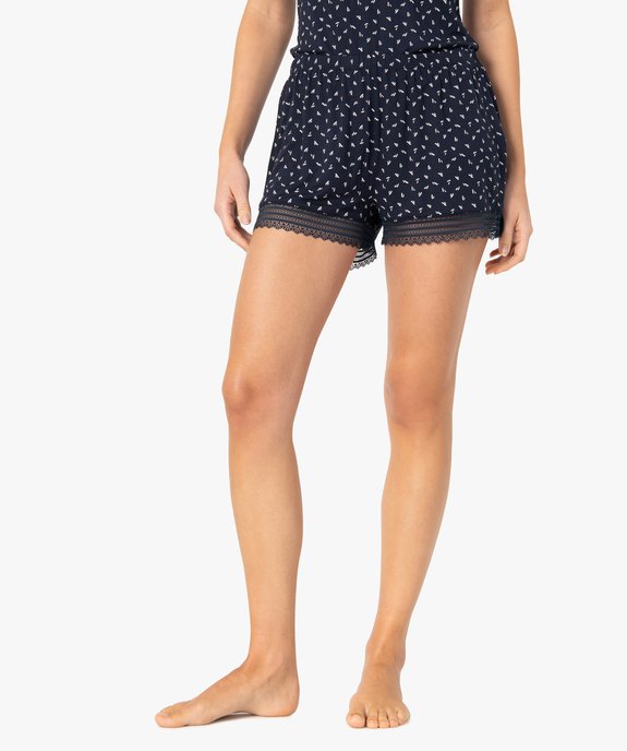 Short de pyjama en maille fluide avec bas en dentelle femme vue1 - GEMO 4G FEMME - GEMO